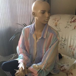 Partners II Silky Feel Colorful Striped Blouse